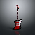 Red Electric Guitar With Modern Design White Accent And Wooden Neck