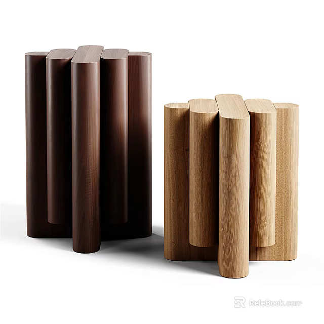 Modern Wooden Side Tables With Cylindrical Structure In Dark And Light Wood Tones 3d model 
