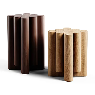 Modern Wooden Side Tables With Cylindrical Structure In Dark And Light Wood Tones 3d model