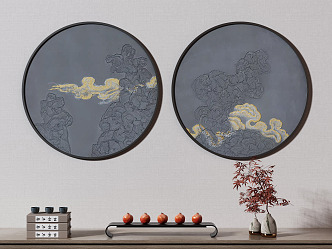 New Chinese Round Frame Painting Decorative Painting 3d model