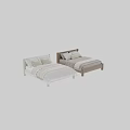 Cozy Kids Bed with White and Brown Frames Striped Bedding Fringe Trim and Pillows