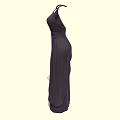 Dark Colored Long Halter Neck Evening Dress With Fitted Waist And Asymmetric Pleated Hem
