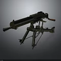 Vintage Machine Gun With Tripod Stand Long Barrel Red Grip And Metal Structure