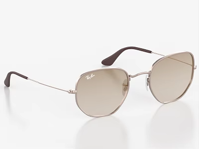 Stylish Ray Ban Octagonal Sunglasses With Metal Frame And Brown Lenses 3d model