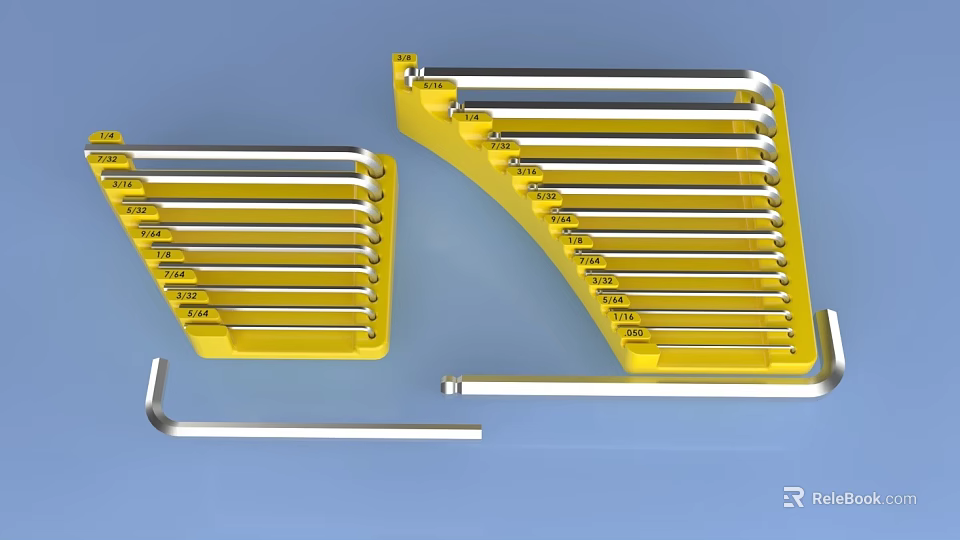 Professional Hex Key Allen Wrench Set with Yellow Storage Rack and Various Sizes 3d model 