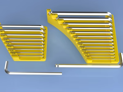 Professional Hex Key Allen Wrench Set with Yellow Storage Rack and Various Sizes 3d model