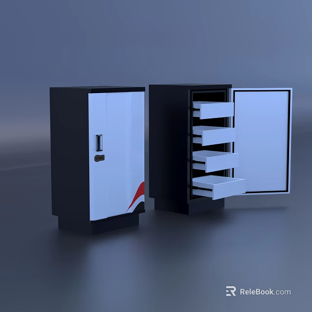 Closed And Open Security Safe Cabinets With Lock And Drawers 3d model 