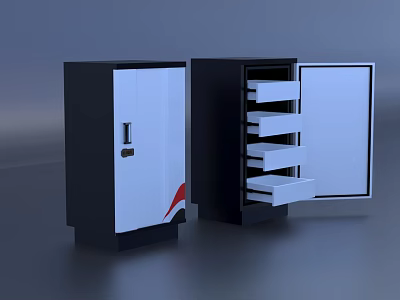 Closed And Open Security Safe Cabinets With Lock And Drawers 3d model