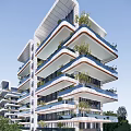 Modern Residential Building Architectural Design With Balconies Greenery Trees And Recreational Outdoor Space
