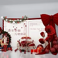 New Year Photo Check-in Spot with Big Red Bow Roses Gift Boxes and Christmas Decorations