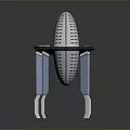 Futuristic Metallic Structure With Streamlined Design Transparent Top And Support Legs