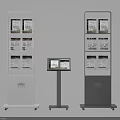 White and Dark Gray Display Shelving Units With Digital Screen And Multiple Tiers For Product Storage