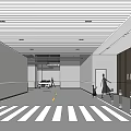 Modern Parking Garage B1 Level Entrance With Turnstiles And Sleek Ceiling Lighting Design