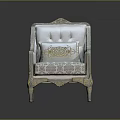 Classic Single Sofa with Carved Wooden Legs Patterned Cushions and Gold Pattern Throw Pillow 3d model
