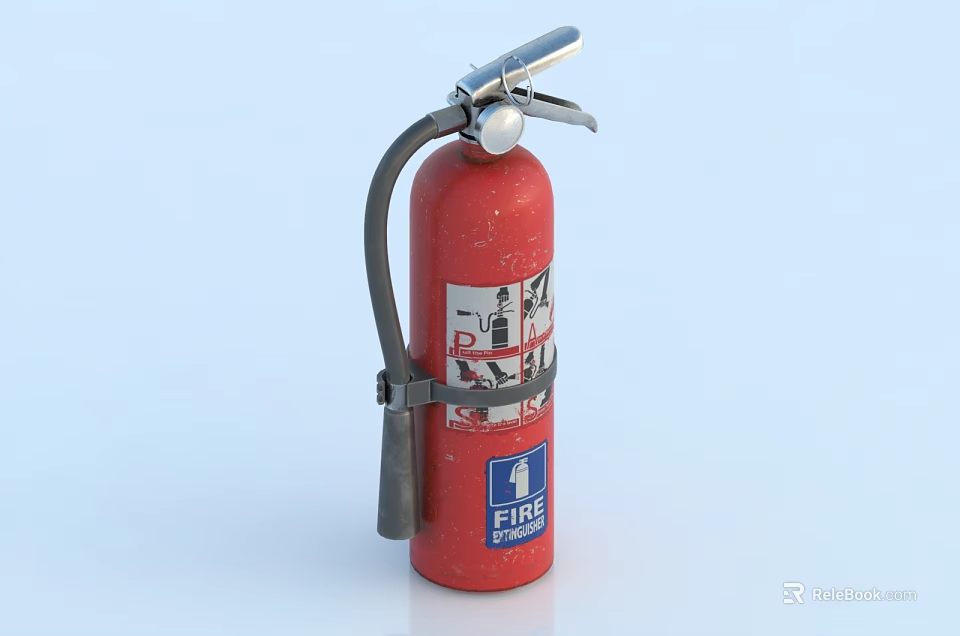 Red Fire Extinguisher With Gray Handle Nozzle And FIRE Label As Essential Fire Safety Tool 3d model 