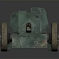 Vintage Green Wheeled Artillery Cannon With Old Historical Military Design