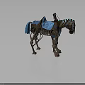 Steampunk Mechanical Horse Statue With Blue Saddle And Metal Structure 3d model