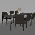 Modern Minimalist White Rectangular Dining Table and Six Woven Back Chairs with Decorative Vase 3d model