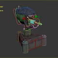 Mechanical Metallic Weapon With Vintage Industrial Base And Red Eye Structural Details