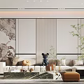 Modern Living And Dining Room With Sofa Coffee Table Green Plants And Wall Art