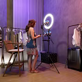 Projection Monitoring System For Live Clothing Streaming With Female Host And Ring Light