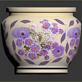 Decorative Ceramic Jar With Purple Floral Patterns And Leaf Designs 3d model