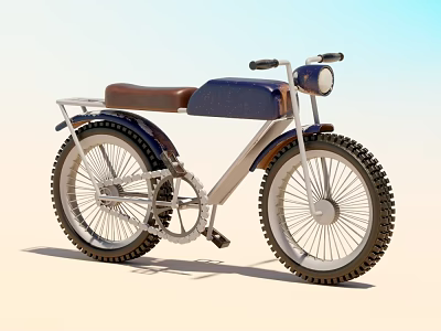 Vintage Retro Bicycle With Brown Seat Blue Frame Round Headlight Rear Rack And Large Tires 3d model