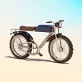 Vintage Retro Bicycle With Brown Seat Blue Frame Round Headlight Rear Rack And Large Tires