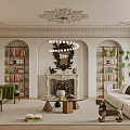 Elegant Living Room Interior With Green Armchairs Bookshelves Fireplace Chandelier And Beige Sofa