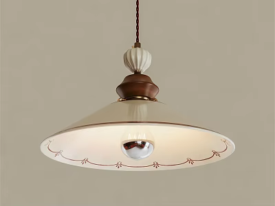 Elegant Pendant Light With White Lampshade Red Floral Patterns And Brown Top 3d model