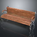 Classic Wooden Bench Furniture With Slatted Seat Ornate Metal Legs And Armrests