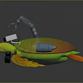 Sea Turtle With Mechanical Arm And Camera Device Mounted On Its Shell 3d model