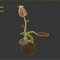 Cartoon Scene Featuring Pink Flower Bud Green Curly Stem Round Leaves And Brown Pot