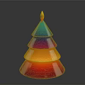 Vibrant Colorful Layered Christmas Tree Shaped Candle With Bright Flame