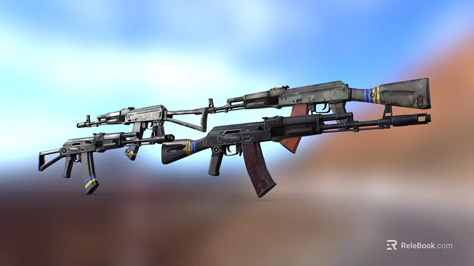 Various Military Rifles With Different Designs And Wooden Stocks On 3d model 