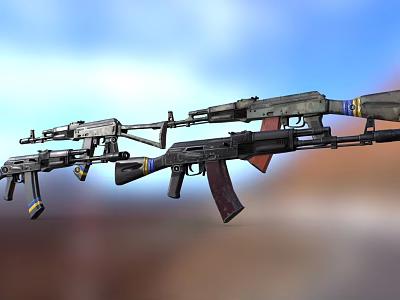 Various Military Rifles With Different Designs And Wooden Stocks On 3d model