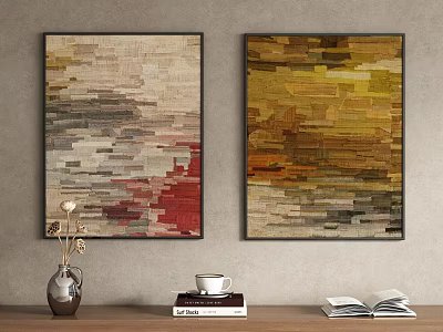 Abstract Wall Paintings With Vase Coffee Cup And Open Book Decor 3d model