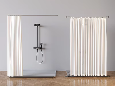 White Shower Curtain With Black Shower Fixture In Modern Bathroom Interior 3d model