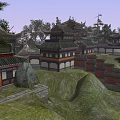 Ancient Chinese Architecture With Stone Pillars Traditional Tiled Roofs And Courtyard