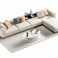 Modern Multi Seater Sectional Sofa With Decorative Pillows White Coffee Table And Rug 3d model