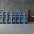 Modern Server Racks With Blue LED Lights In Data Center Environment