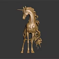 Golden Unicorn Statue With Elegant Design Detailed Mane And Shiny Finish