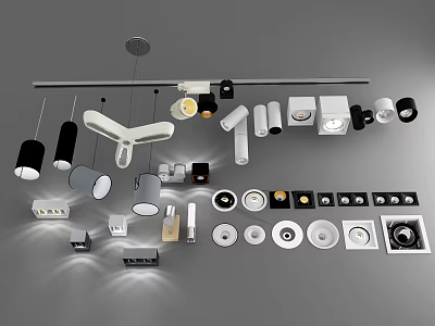 Modern Lighting Combination With Various Pendant Ceiling and Wall Fixture Types 3d model