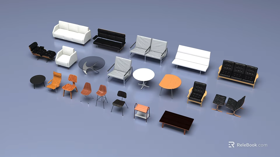 Leisure Sofa Set With Various Styles Colors Matching Chairs And Coffee Tables 3d model 