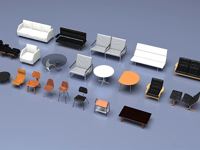 Leisure Sofa Set With Various Styles Colors Matching Chairs And Coffee Tables 3d model