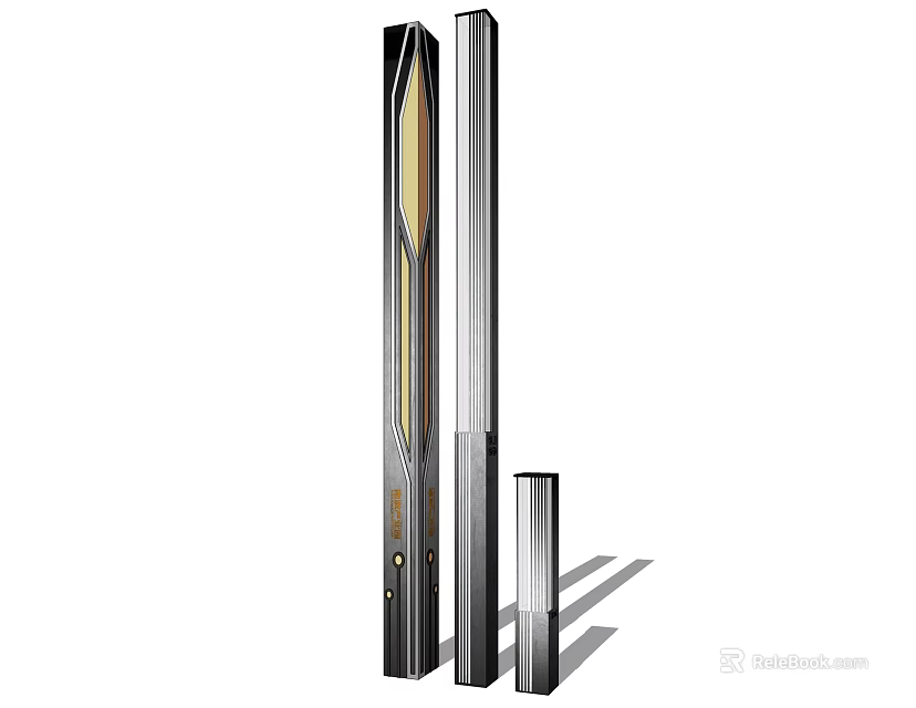 Modern Vertical Outdoor Lights With Three Different Heights And Metallic Finish 3d model 
