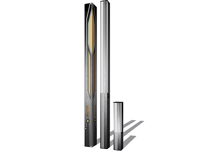 Modern Vertical Outdoor Lights With Three Different Heights And Metallic Finish 3d model