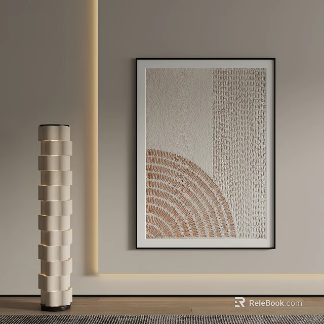 Sculpture Carving Pattern Framed On Wall With Columnar Lamp Interior Decor 3d model