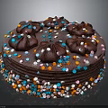 Delicious Layered Chocolate Cake With Chocolate Decorations And Colorful Sprinkles