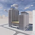 Twin Modern Office Buildings With Glass Facades Green Roofs And Surrounding Roads